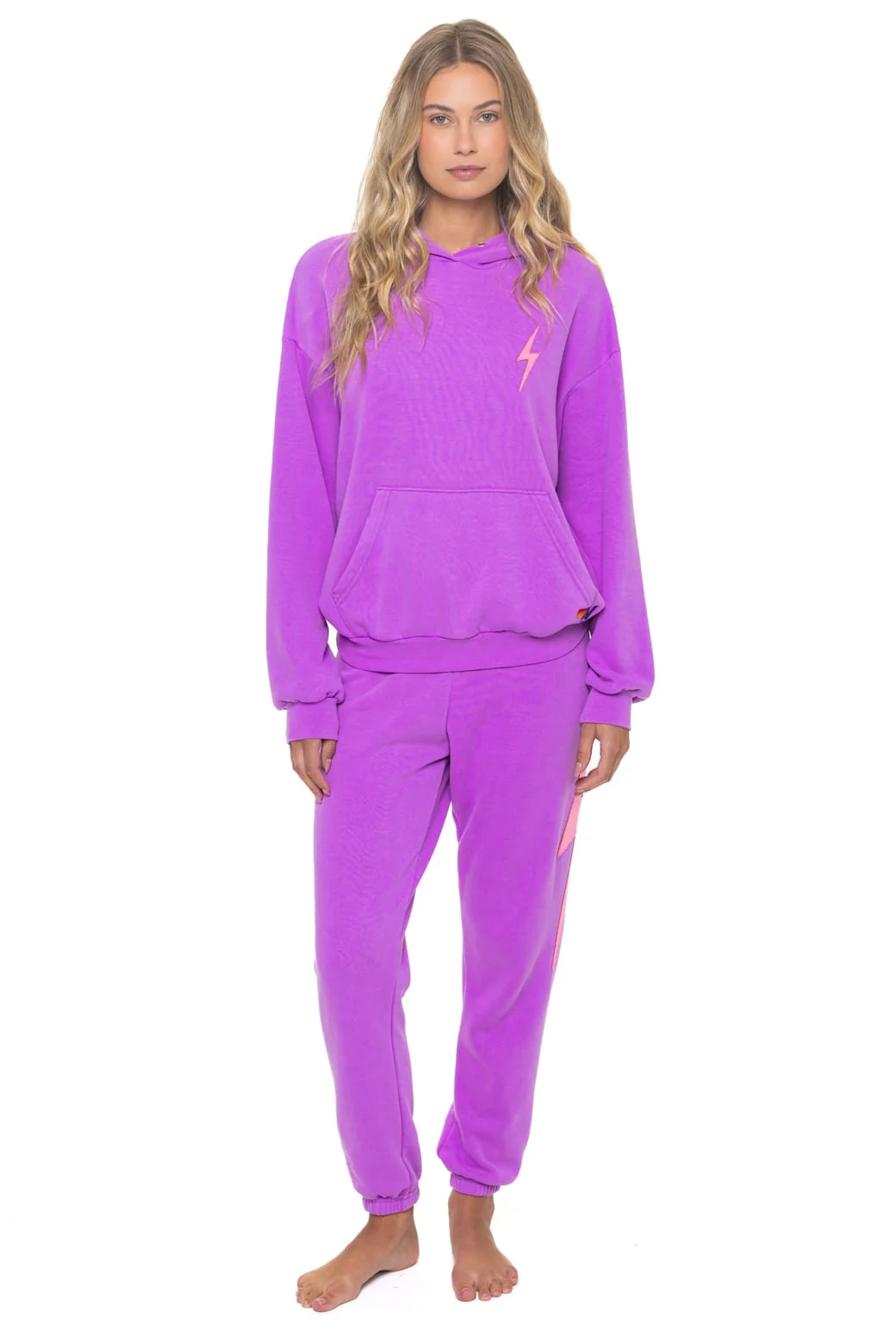 BOLT STITCH RELAXED PULLOVER HOODIE - NEON PURPLE // NEON PINK
