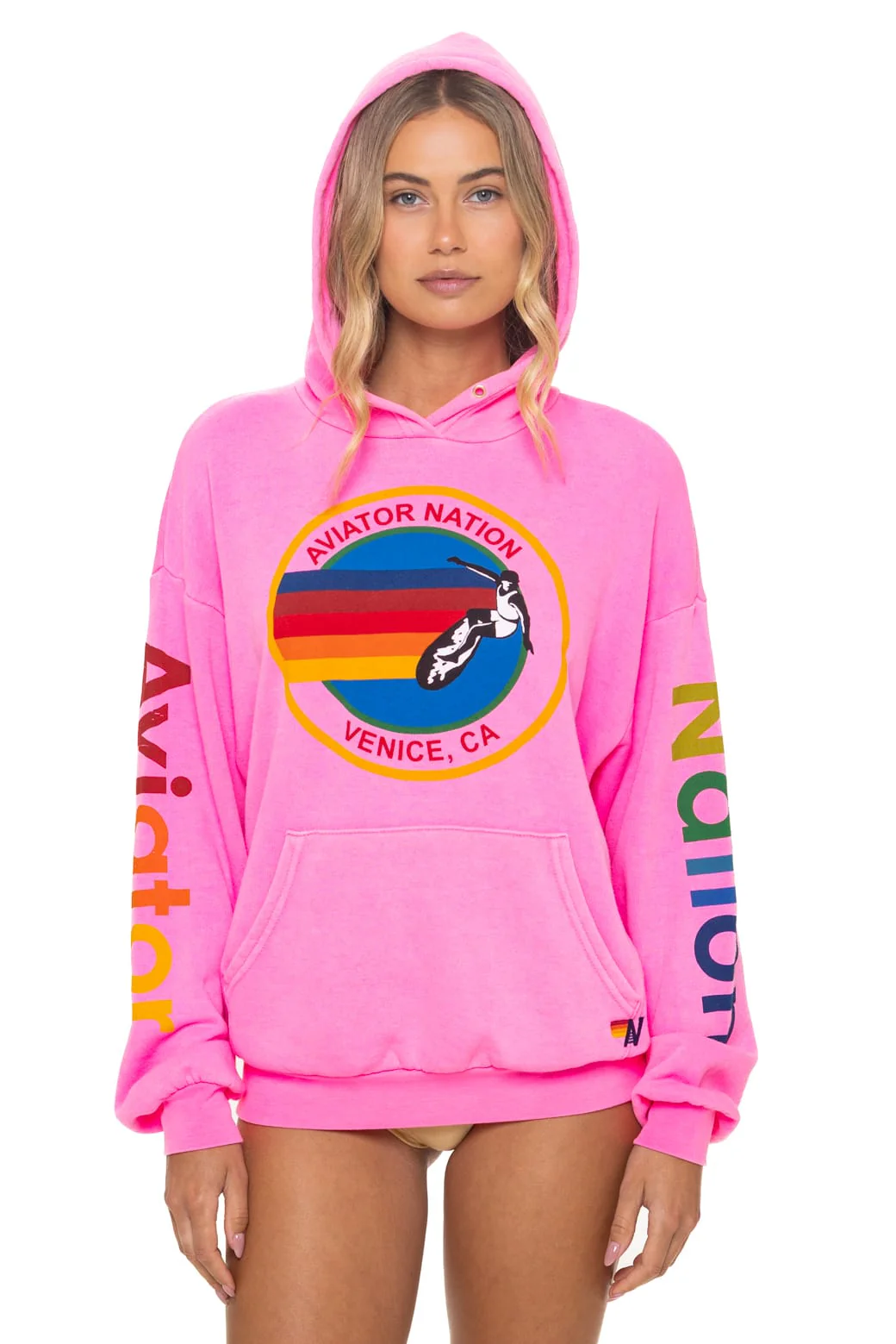 AVIATOR NATION  RELAXED PULLOVER HOODIE - NEON PINK