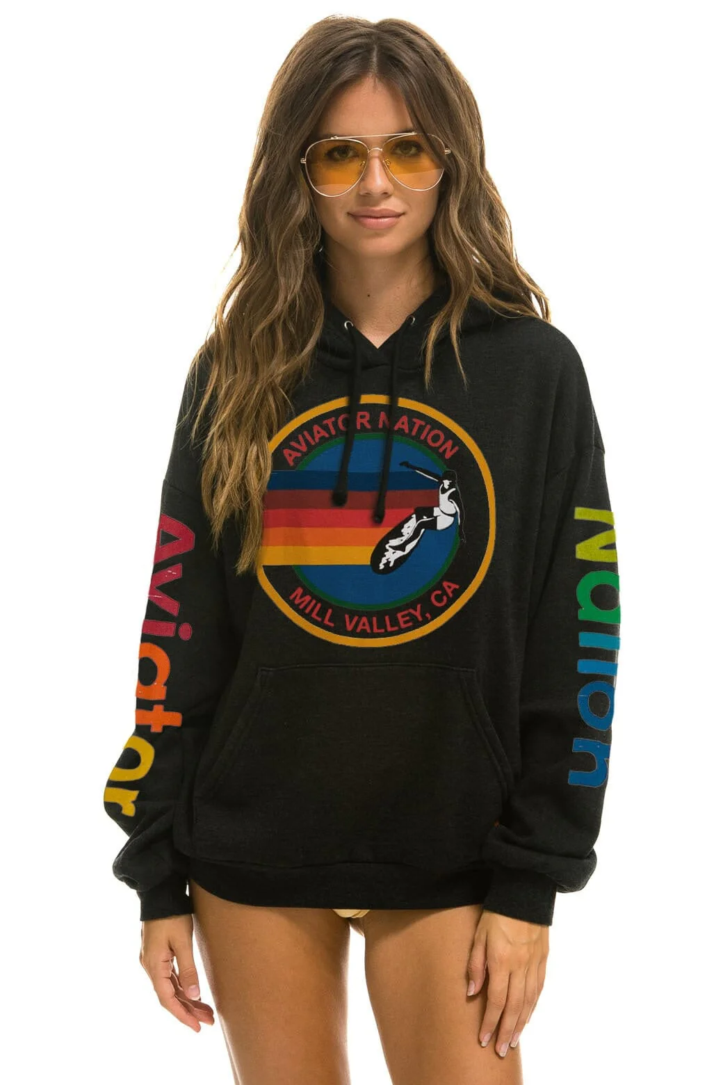 AVIATOR NATION MILL VALLEY RELAXED PULLOVER HOODIE - BLACK