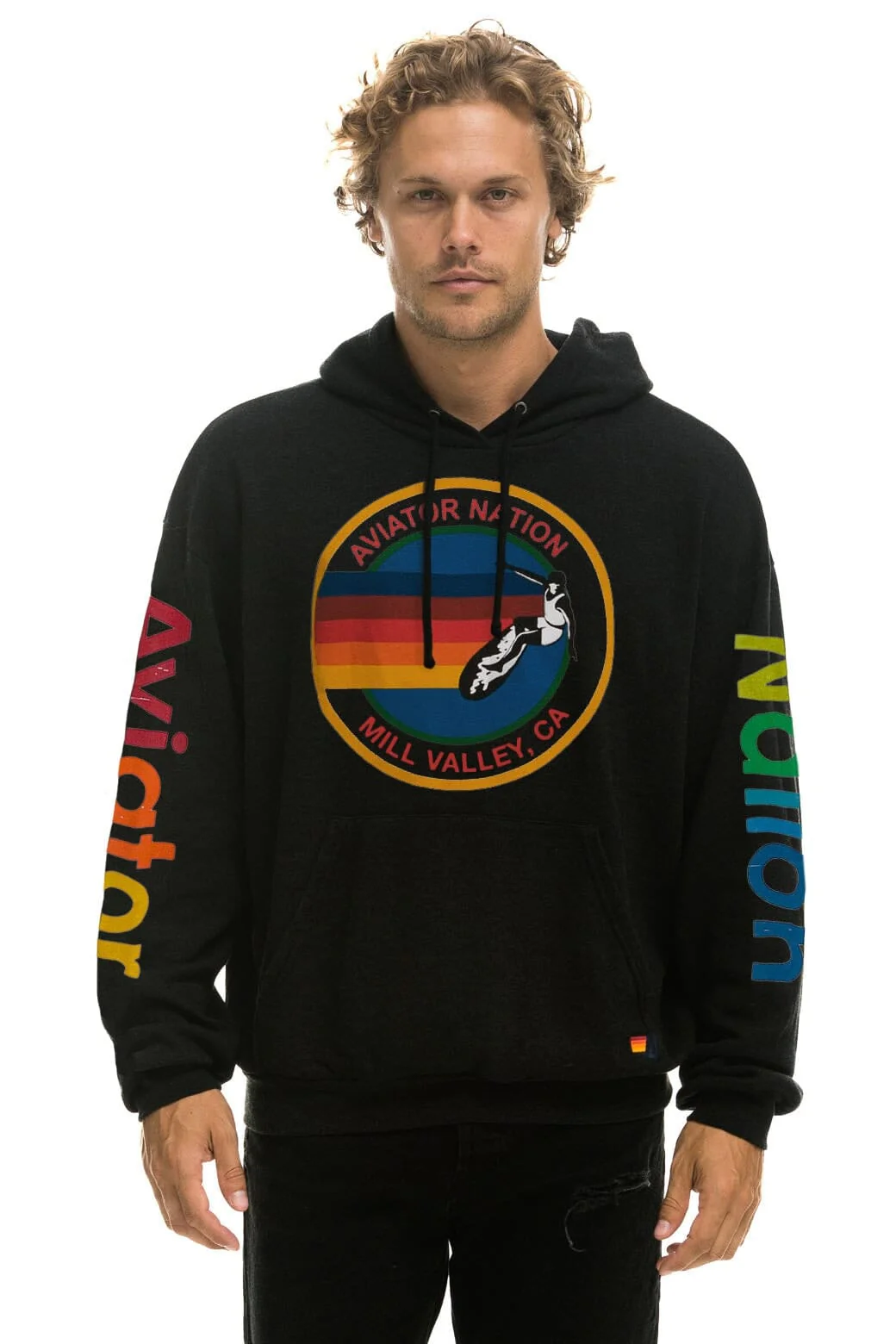 AVIATOR NATION MILL VALLEY RELAXED PULLOVER HOODIE - BLACK