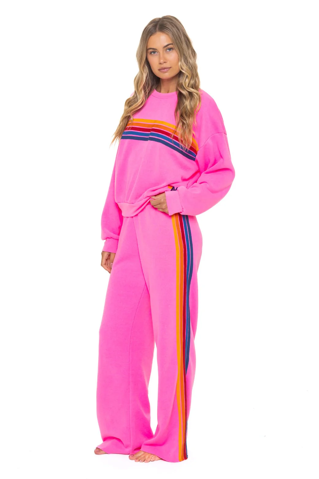 140-5-stripe-relaxed-crew-sweatshirt-neon-pink-2.webp 5 STRIPE RELAXED CREW SWEATSHIRT - NEON PINK