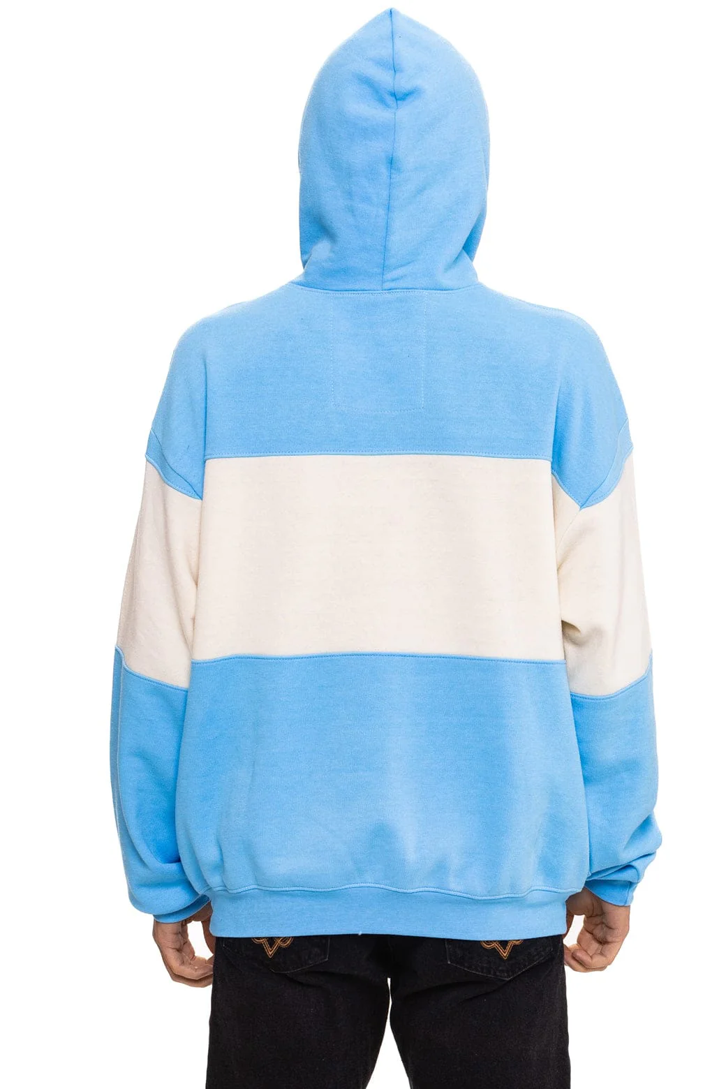 VENICE EMBROIDERY COLOR BLOCK PULLOVER HOODIE RELAXED - SKY // VINTAGE WHITE