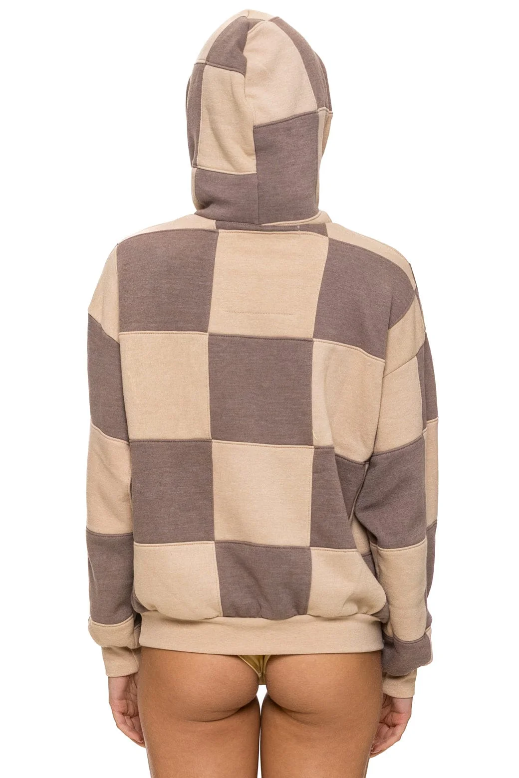 CHECK QUILT RELAXED PULLOVER HOODIE - SAND // TAUPE