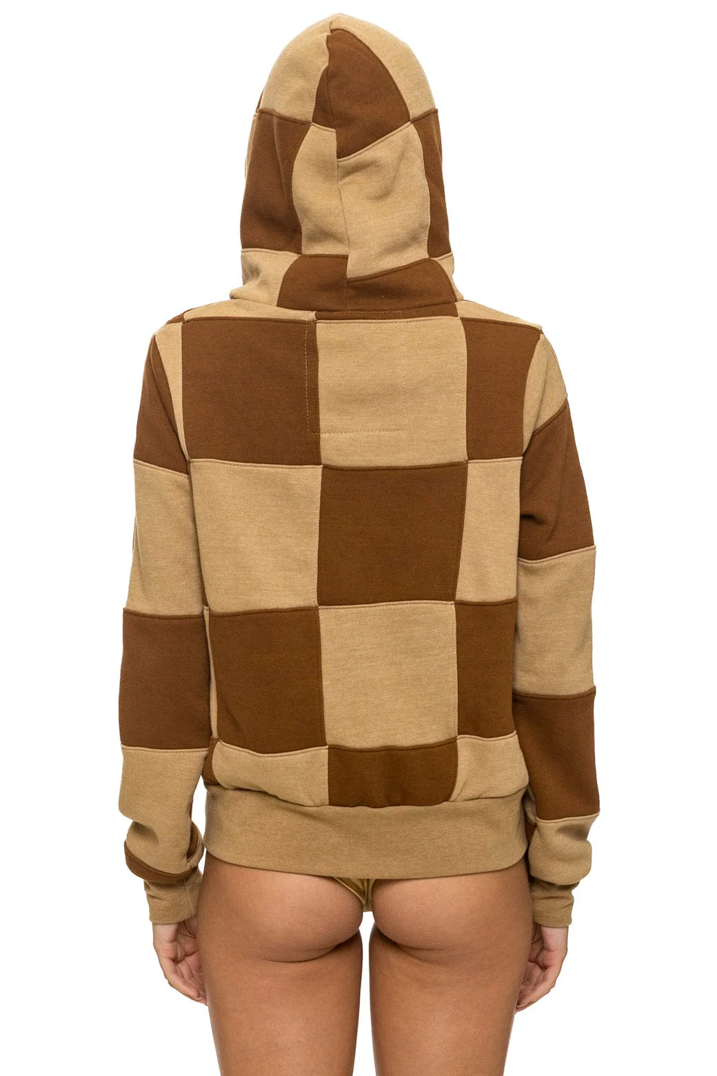 CHECK QUILT ZIP HOODIE - TAN // CINNAMON