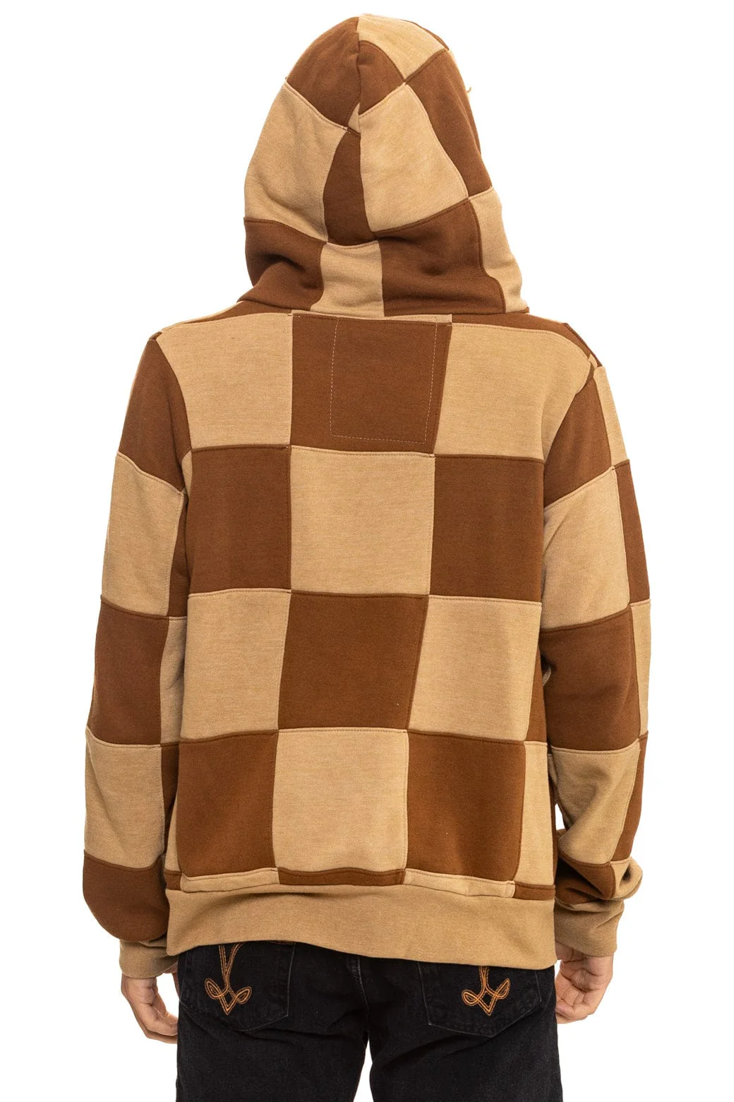 CHECK QUILT ZIP HOODIE - TAN // CINNAMON