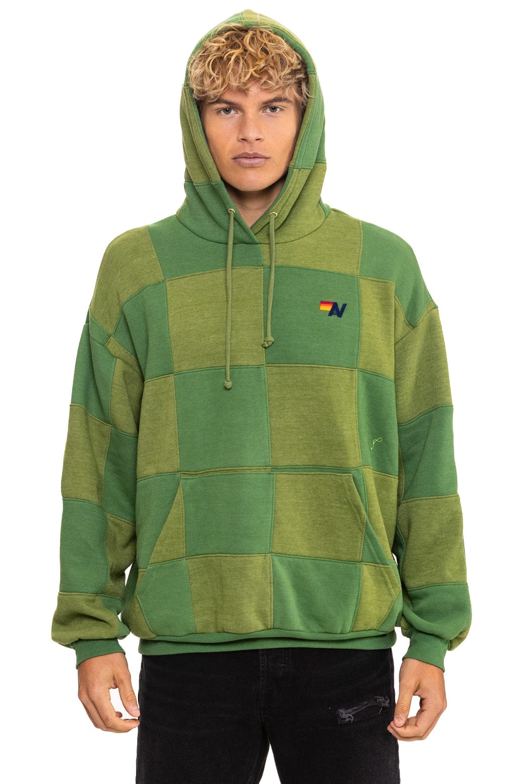 14942-check-quilt-relaxed-pullover-hoodie-jungle-green-palm-2.jpg CHECK QUILT RELAXED PULLOVER HOODIE - JUNGLE GREEN // PALM