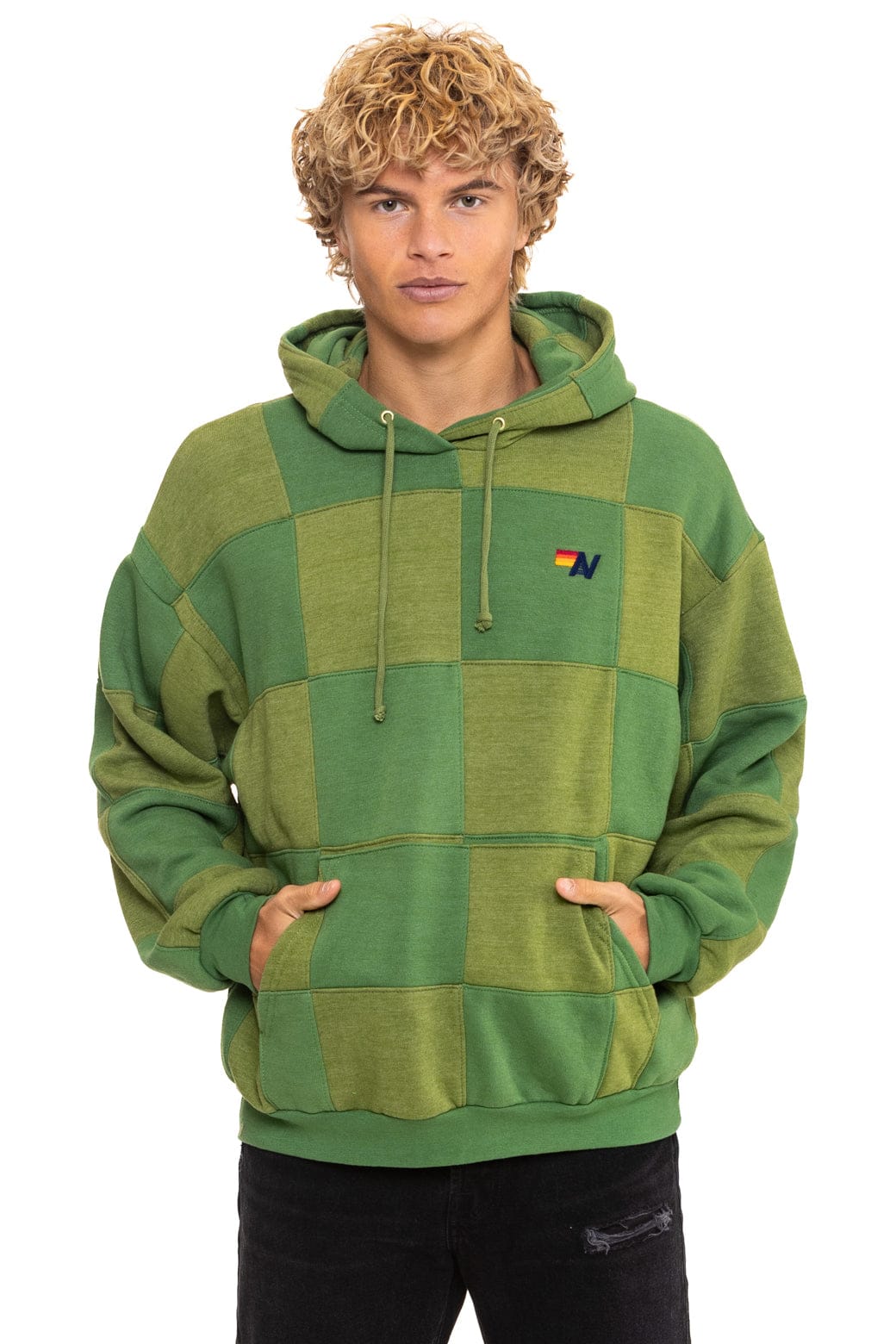 14942-check-quilt-relaxed-pullover-hoodie-jungle-green-palm-4.jpg CHECK QUILT RELAXED PULLOVER HOODIE - JUNGLE GREEN // PALM