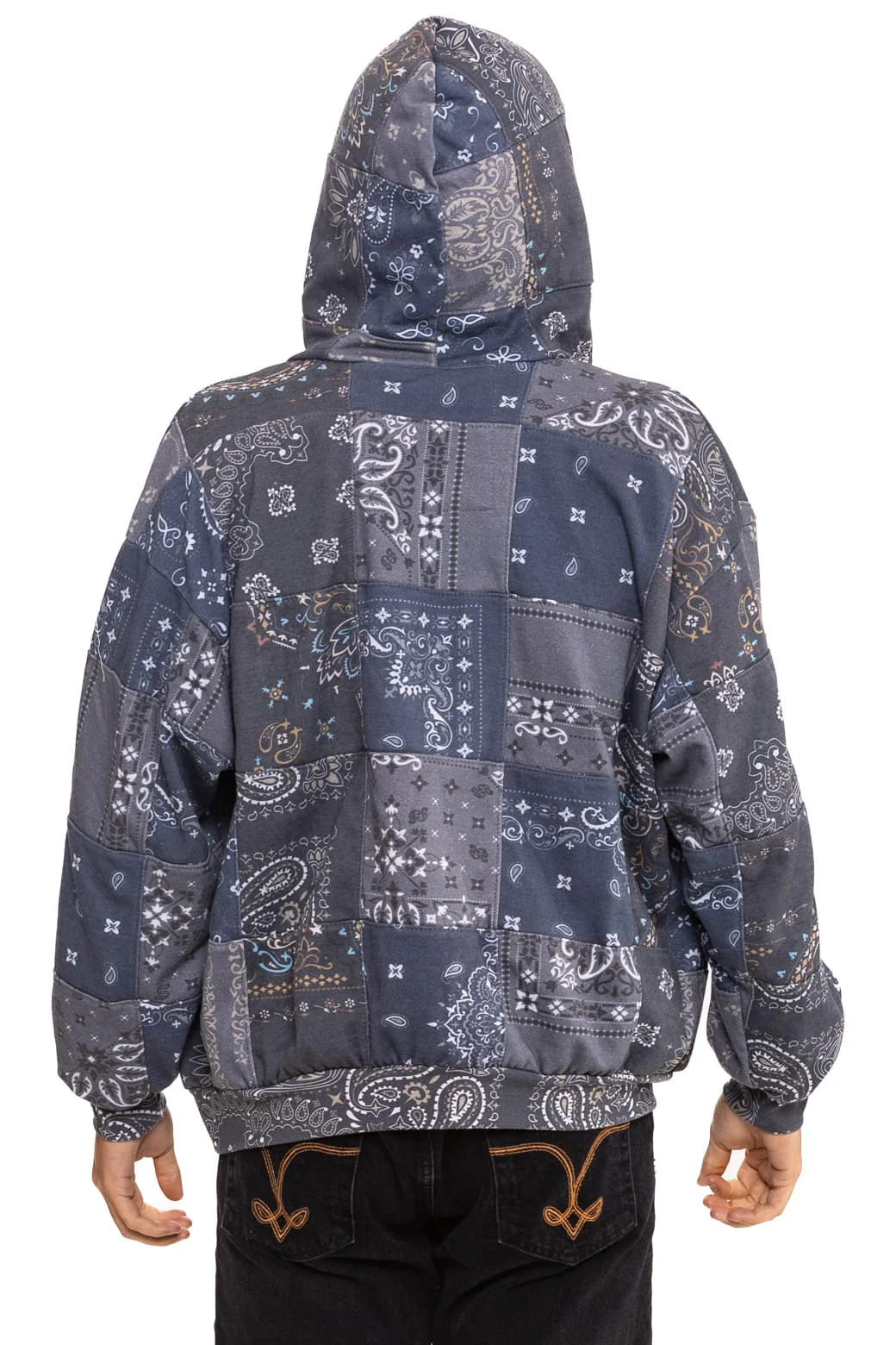 BANDANA QUILTED RELAXED ZIP HOODIE - CHARCOAL