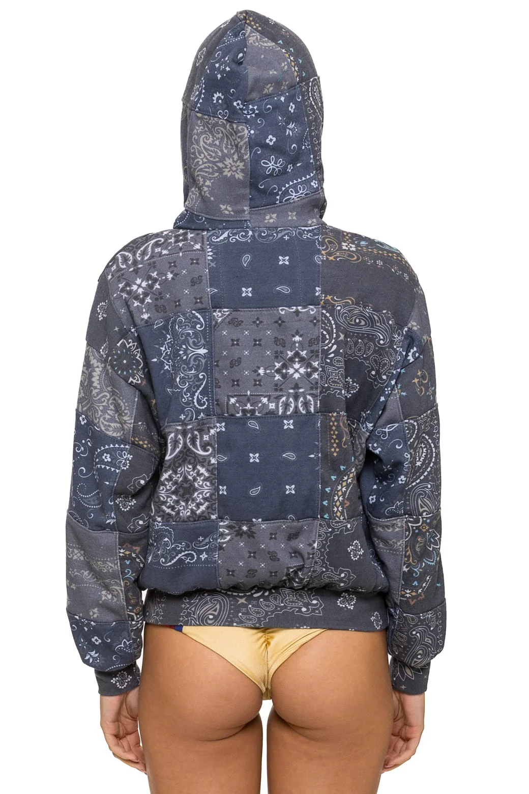 BANDANA QUILTED RELAXED ZIP HOODIE - CHARCOAL