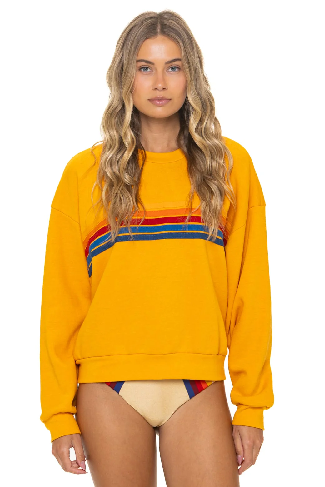 154-5-stripe-relaxed-crew-sweatshirt-vintage-gold-1.webp 5 STRIPE RELAXED CREW SWEATSHIRT - VINTAGE GOLD
