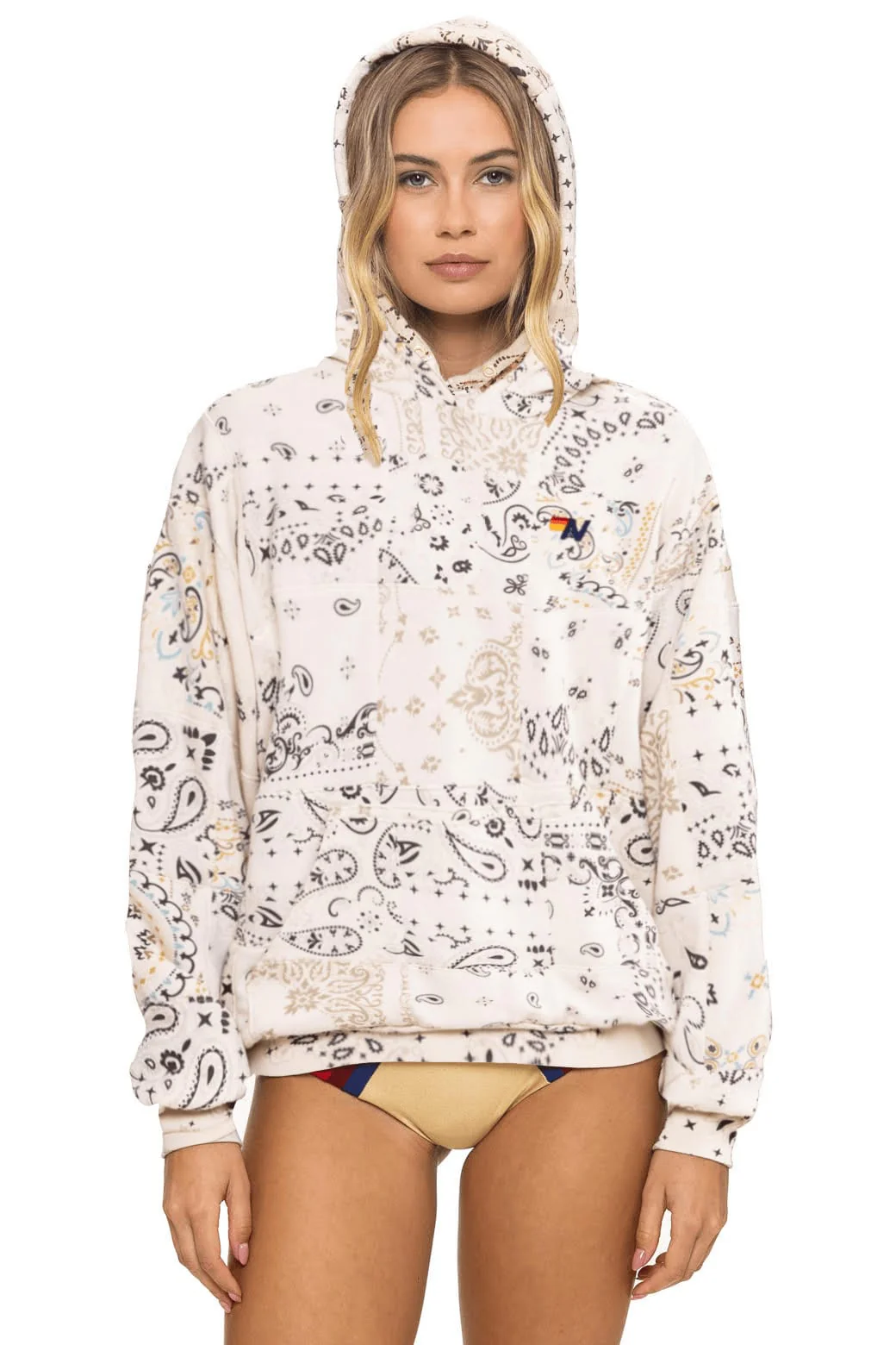 BANDANA QUILTED RELAXED PULLOVER HOODIE - VINTAGE WHITE