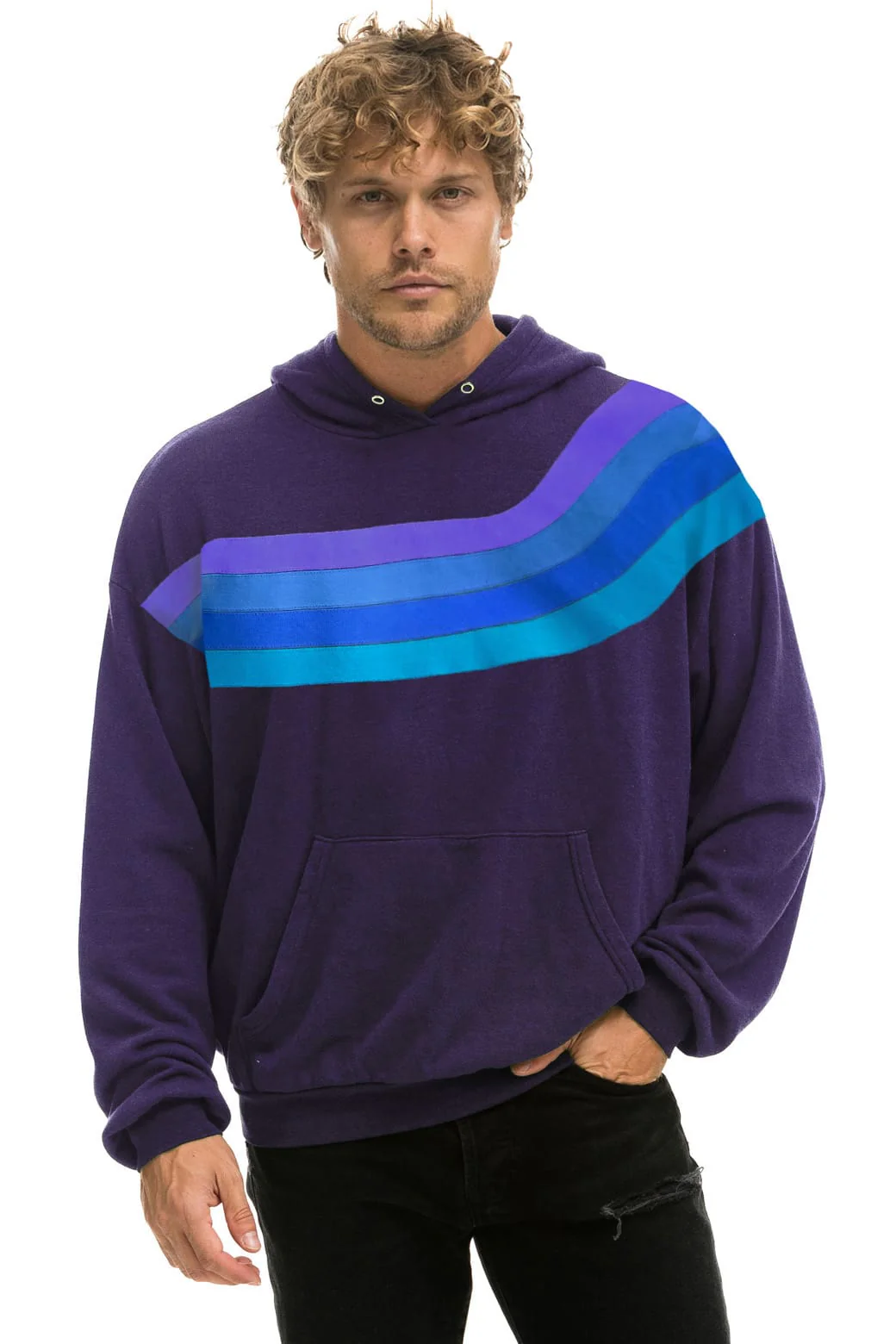 WAVE STRIPE 4 PULLOVER HOODIE RELAXED - DEEP PURPLE // PURPLE