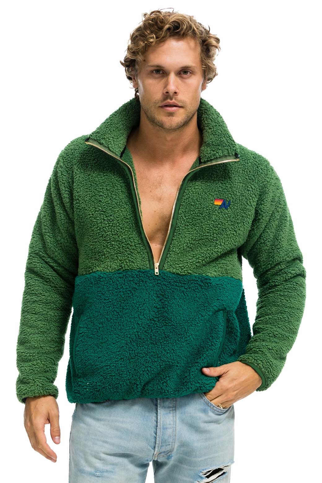 15888-teddy-unisex-half-zip-color-block-jacket-garden-green-4.jpg TEDDY UNISEX HALF ZIP COLOR BLOCK JACKET - GARDEN GREEN