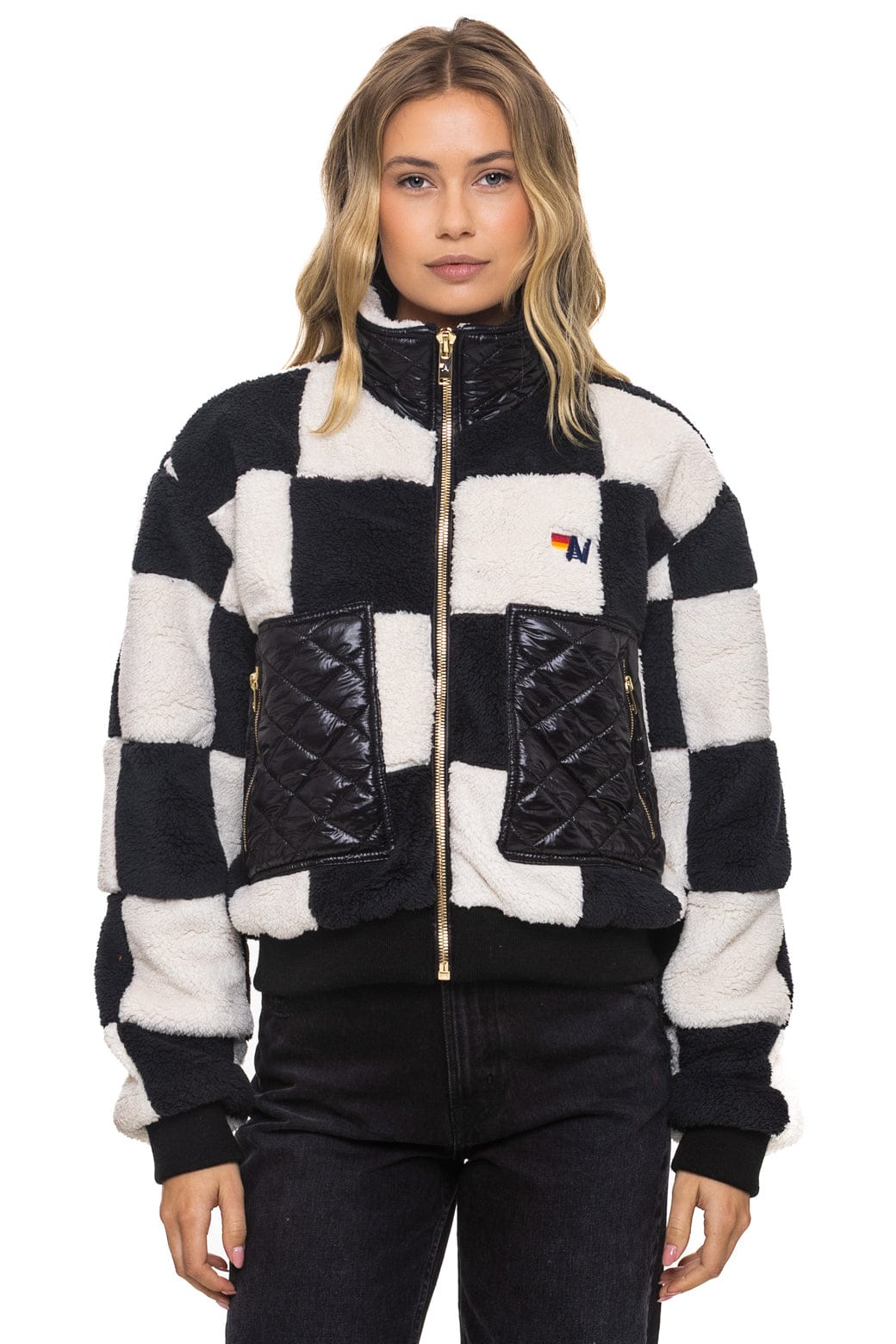 16262-teddy-checkerboard-womens-full-zip-jacket-vintage-black-1.jpg TEDDY CHECKERBOARD WOMENS FULL ZIP JACKET - VINTAGE // BLACK