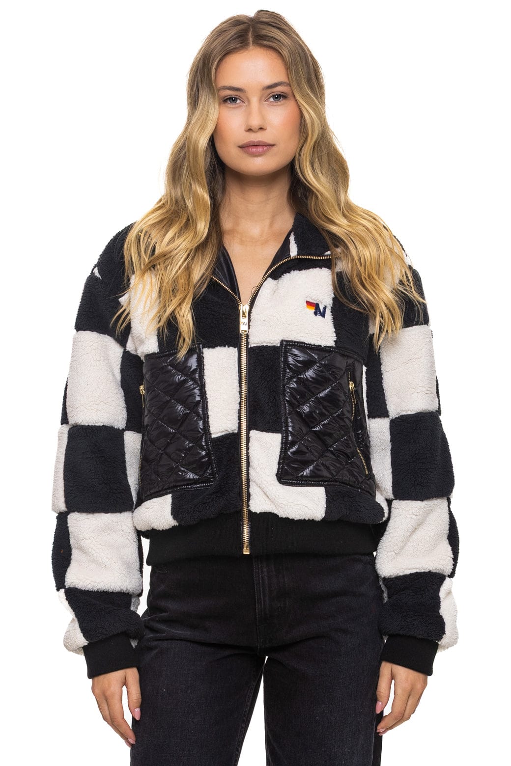 16262-teddy-checkerboard-womens-full-zip-jacket-vintage-black-2.jpg TEDDY CHECKERBOARD WOMENS FULL ZIP JACKET - VINTAGE // BLACK