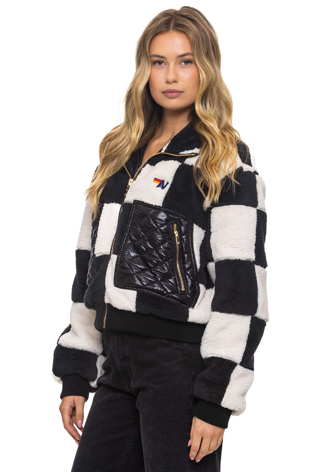 16262-teddy-checkerboard-womens-full-zip-jacket-vintage-black-3.jpg TEDDY CHECKERBOARD WOMENS FULL ZIP JACKET - VINTAGE // BLACK
