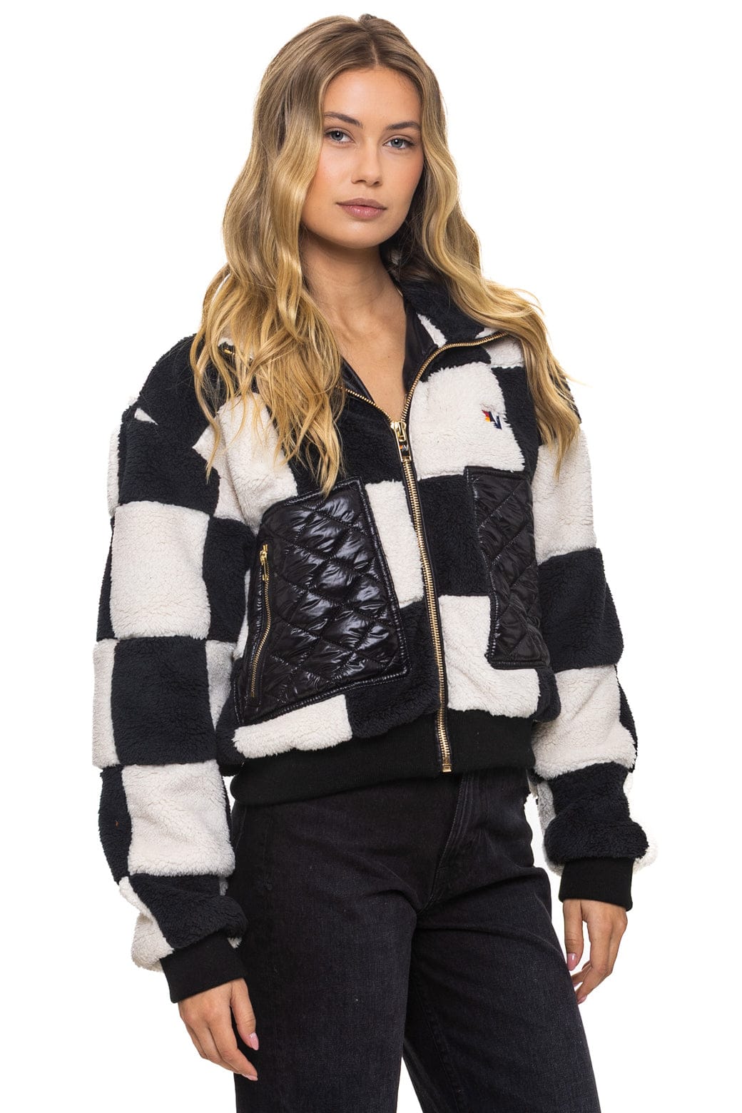 16262-teddy-checkerboard-womens-full-zip-jacket-vintage-black-4.jpg TEDDY CHECKERBOARD WOMENS FULL ZIP JACKET - VINTAGE // BLACK