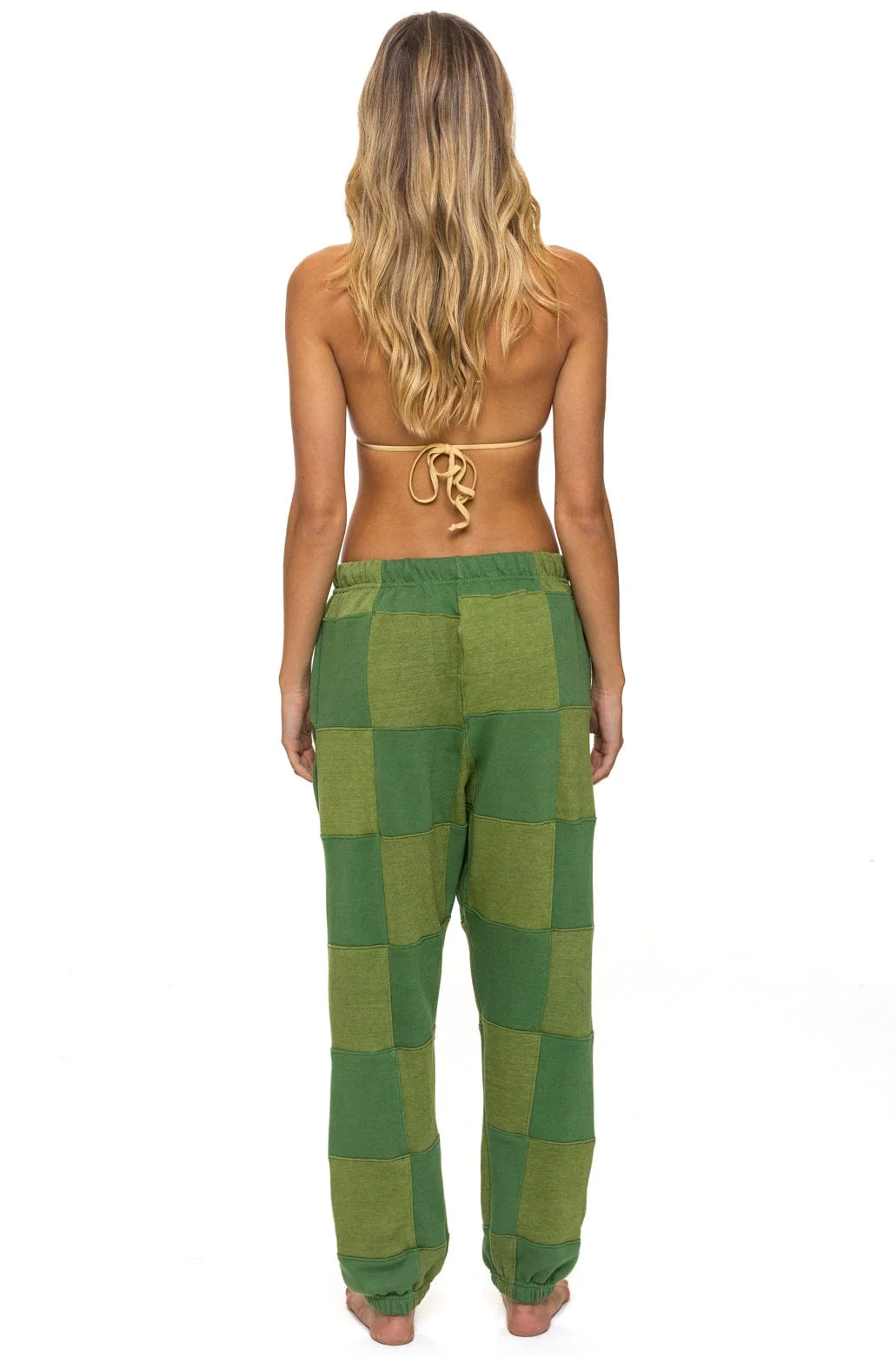 CHECK QUILTED SWEATPANTS - JUNGLE GREEN // PALM