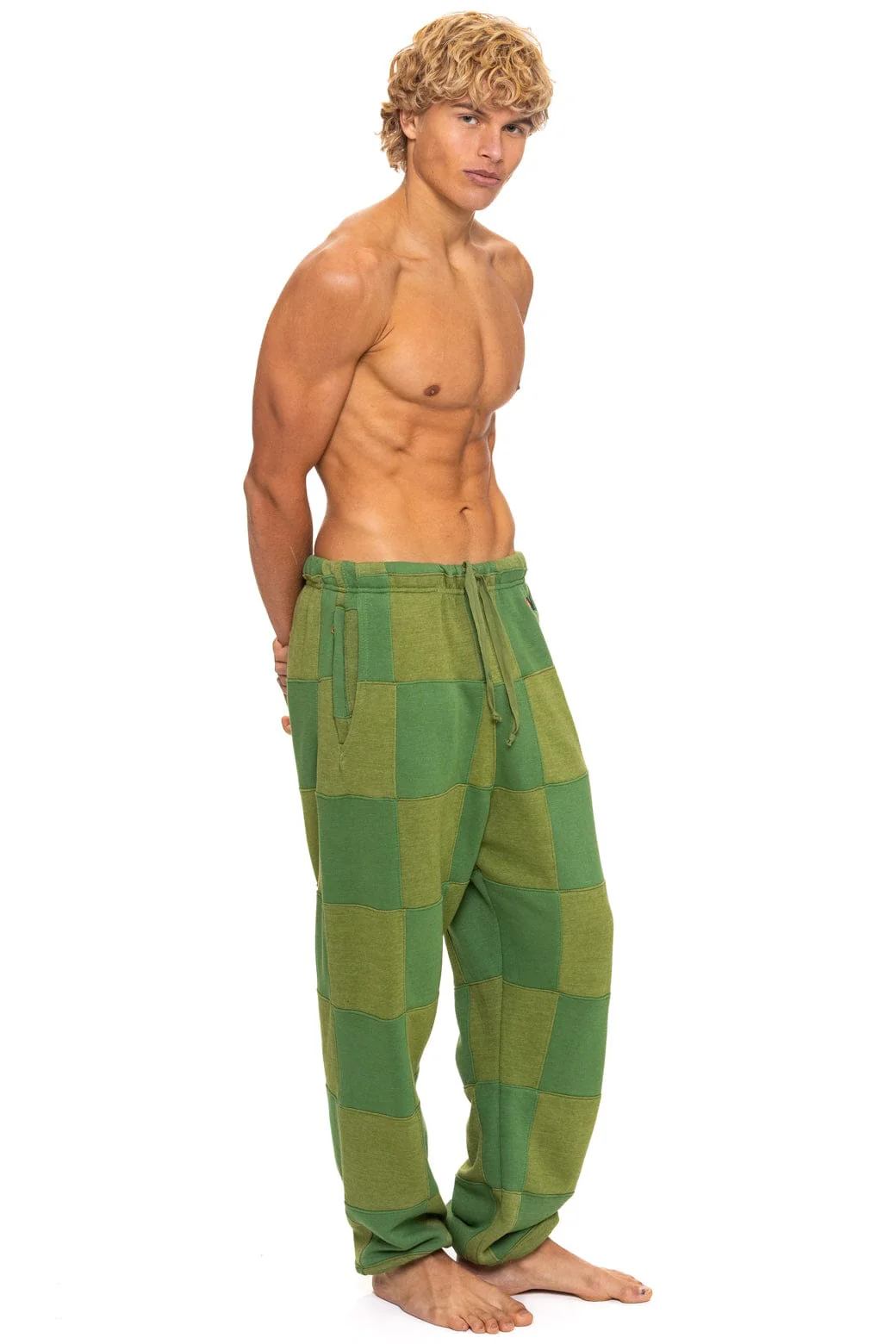 CHECK QUILTED SWEATPANTS - JUNGLE GREEN // PALM