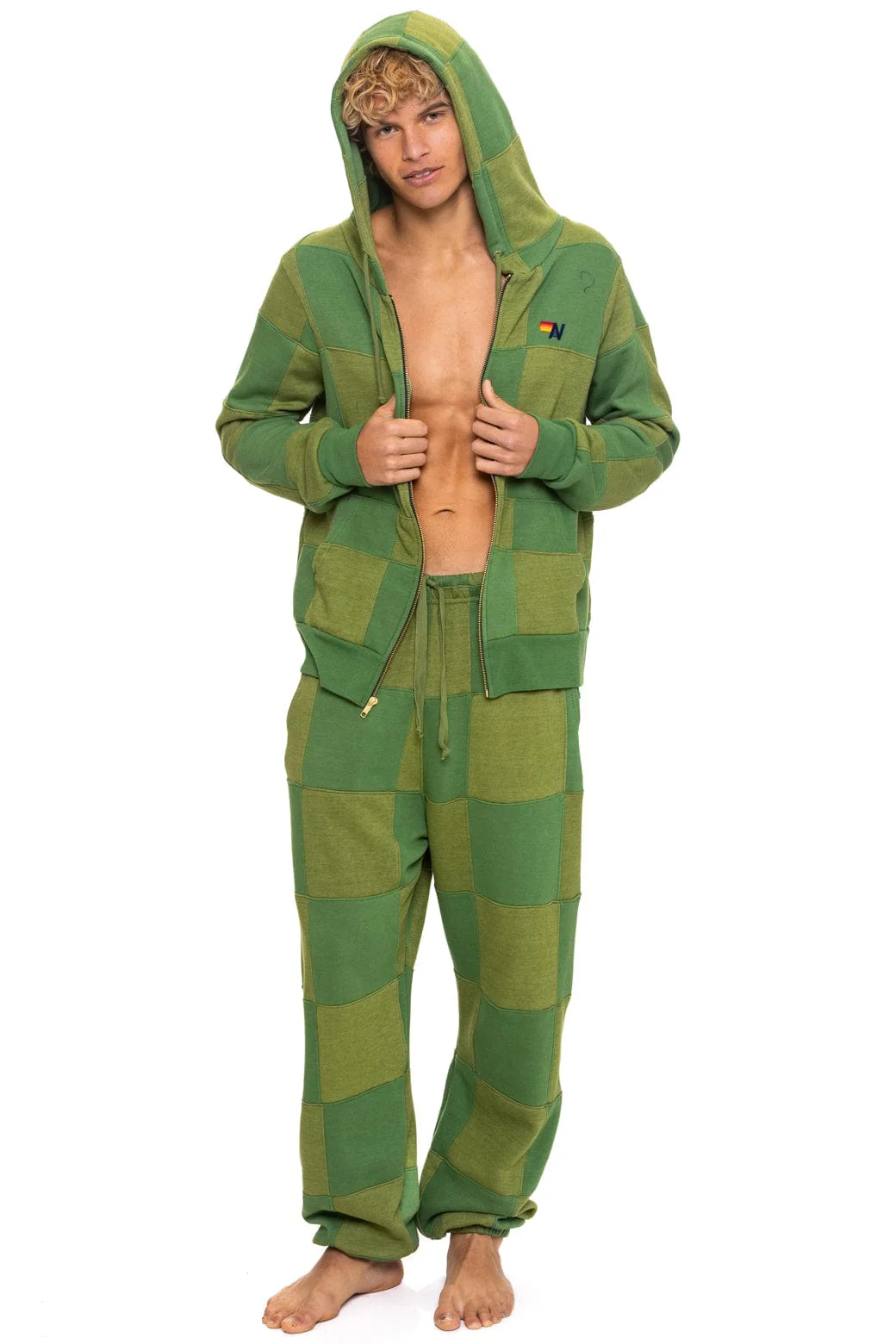 CHECK QUILTED SWEATPANTS - JUNGLE GREEN // PALM