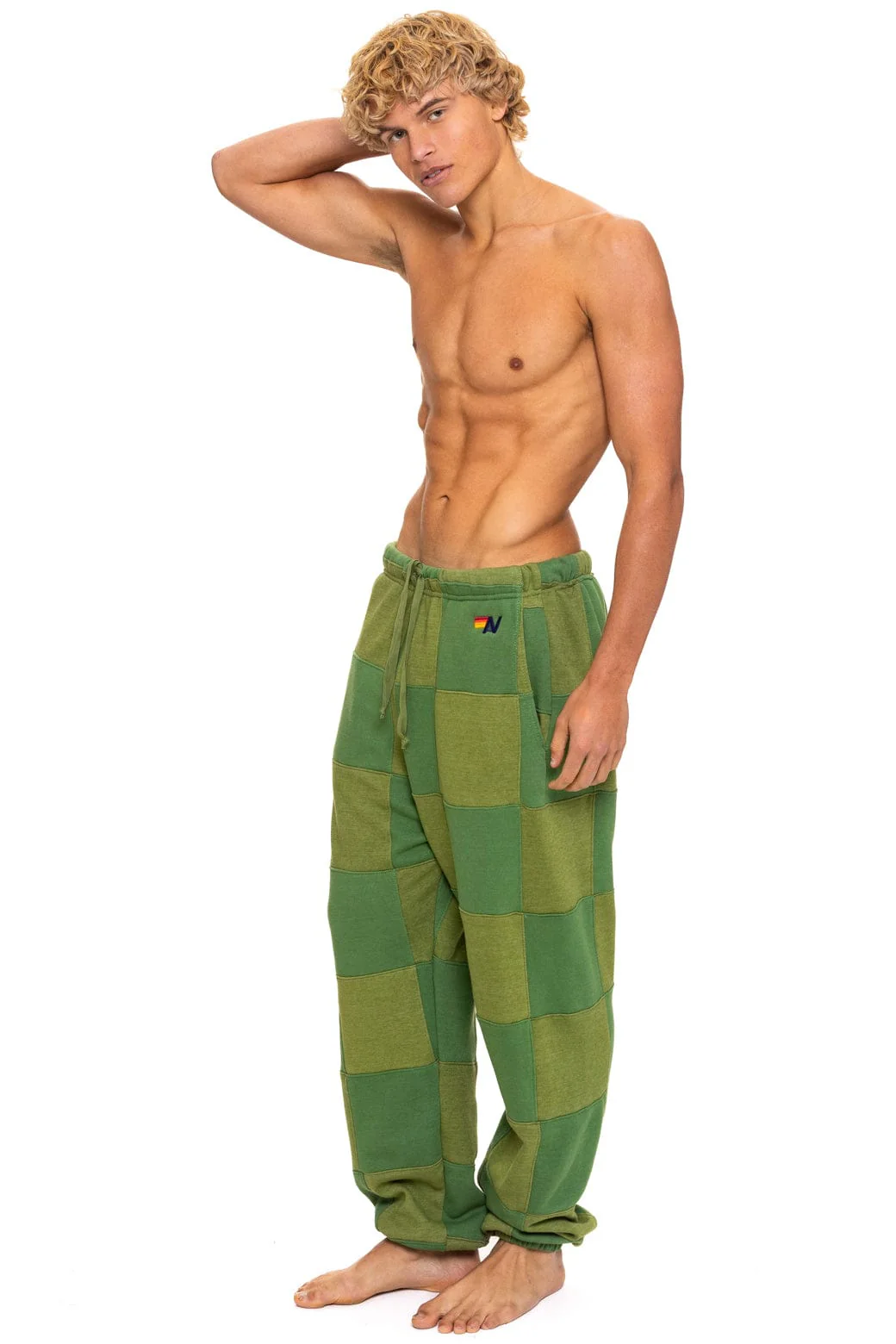CHECK QUILTED SWEATPANTS - JUNGLE GREEN // PALM