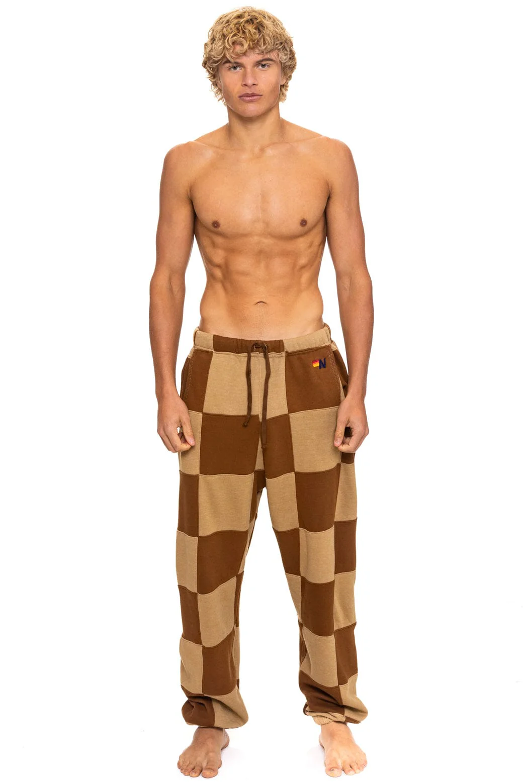 CHECK QUILTED SWEATPANTS - TAN // CINNAMON