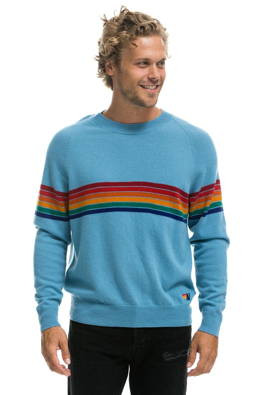 16651-rainbow-stripe-6-unisex-light-cashmere-sweater-ocean-2.jpg RAINBOW STRIPE 6 UNISEX LIGHT CASHMERE SWEATER - OCEAN