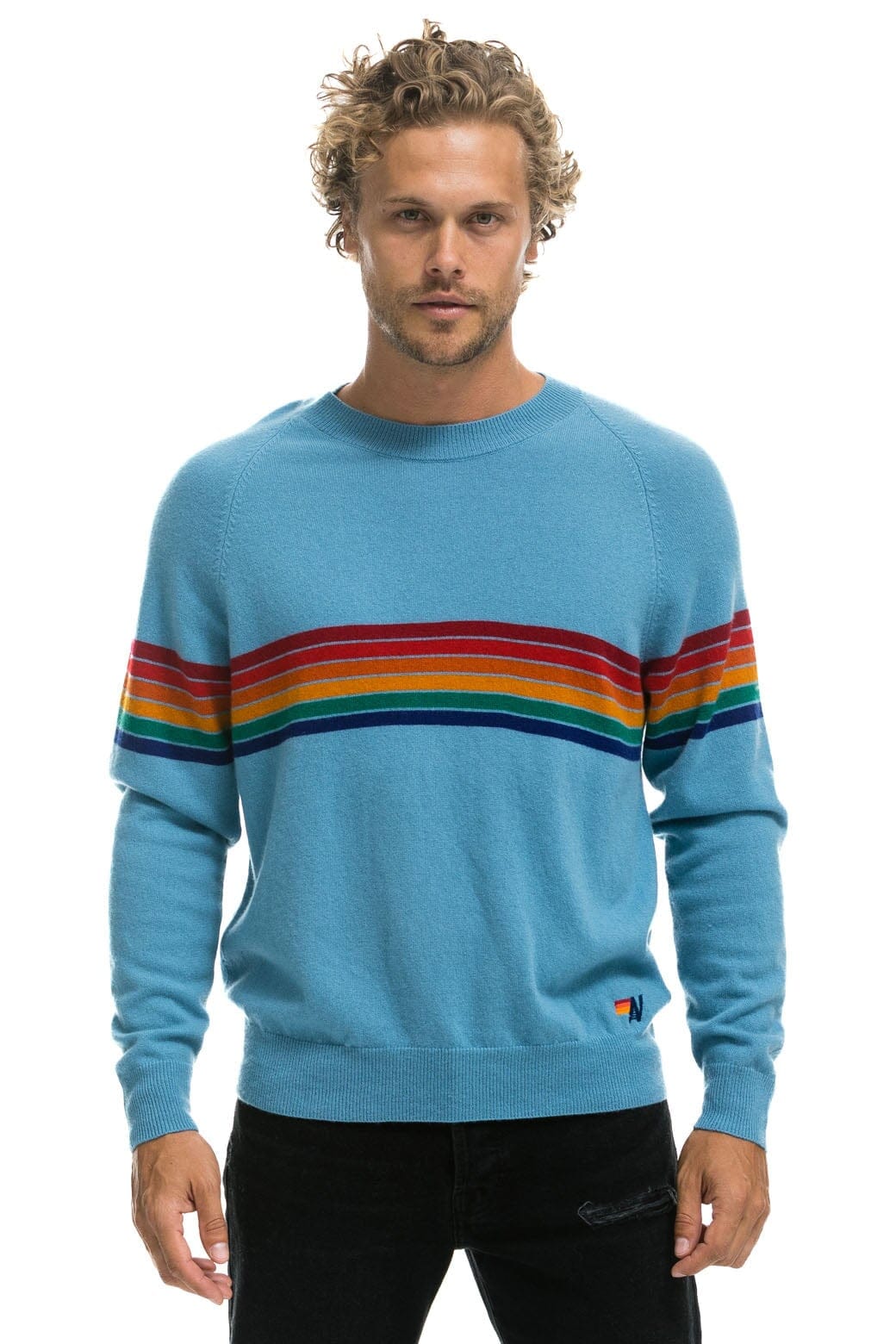 16651-rainbow-stripe-6-unisex-light-cashmere-sweater-ocean-4.jpg RAINBOW STRIPE 6 UNISEX LIGHT CASHMERE SWEATER - OCEAN