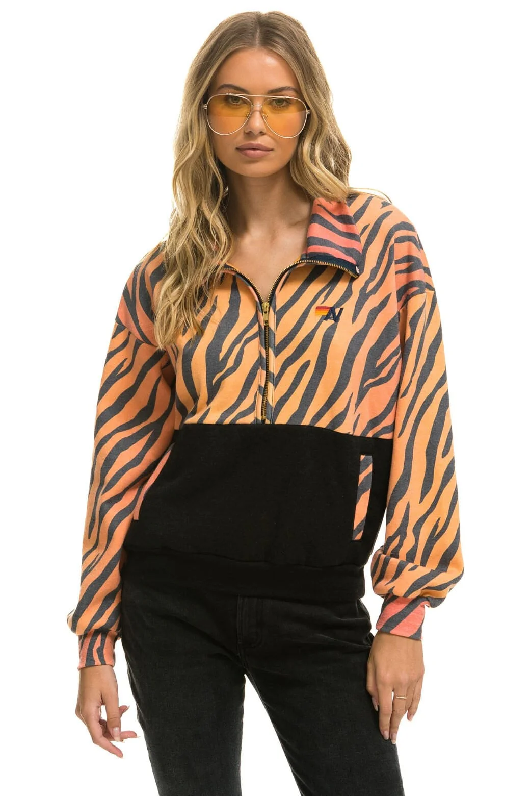 16816-fleece-unisex-half-zip-color-block-jacket-tiger-1.webp FLEECE UNISEX HALF ZIP COLOR BLOCK JACKET - TIGER
