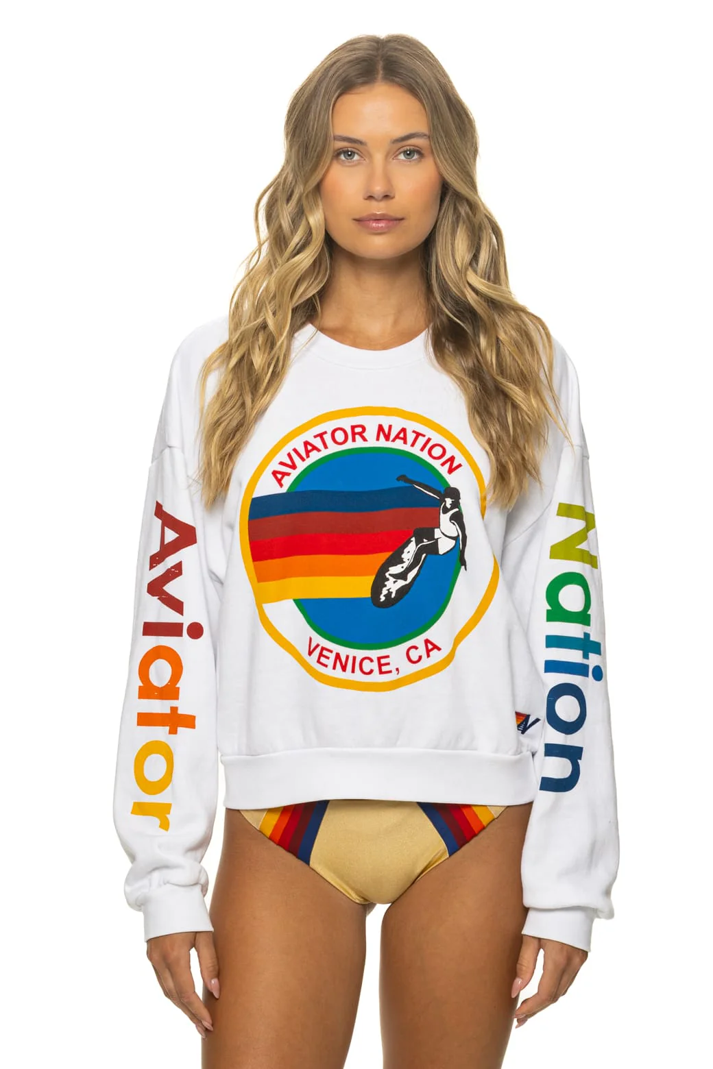 AVIATOR NATION RELAXED CREW SWEATSHIRT - WHITE