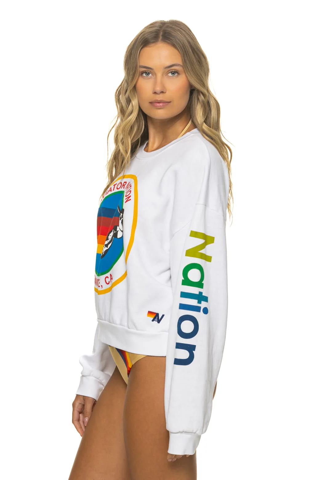 AVIATOR NATION RELAXED CREW SWEATSHIRT - WHITE