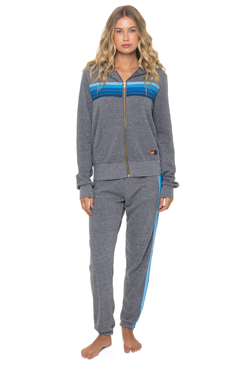 5 STRIPE HOODIE - HEATHER GREY // BLUE