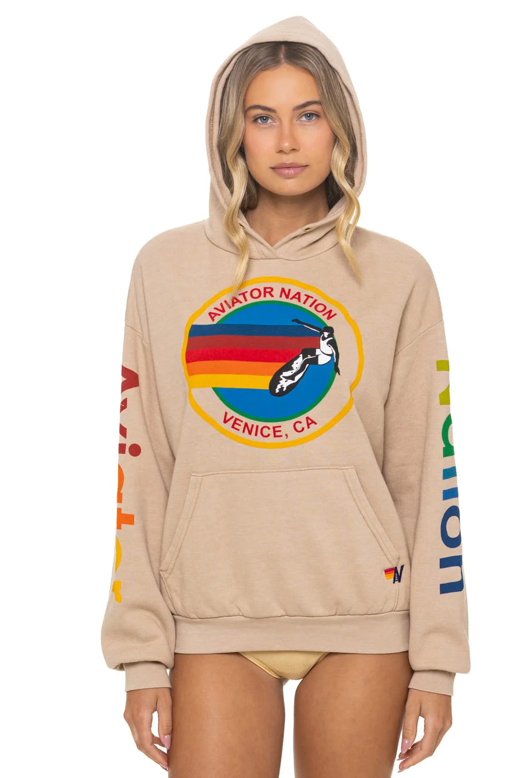 AVIATOR NATION  RELAXED PULLOVER HOODIE - SAND