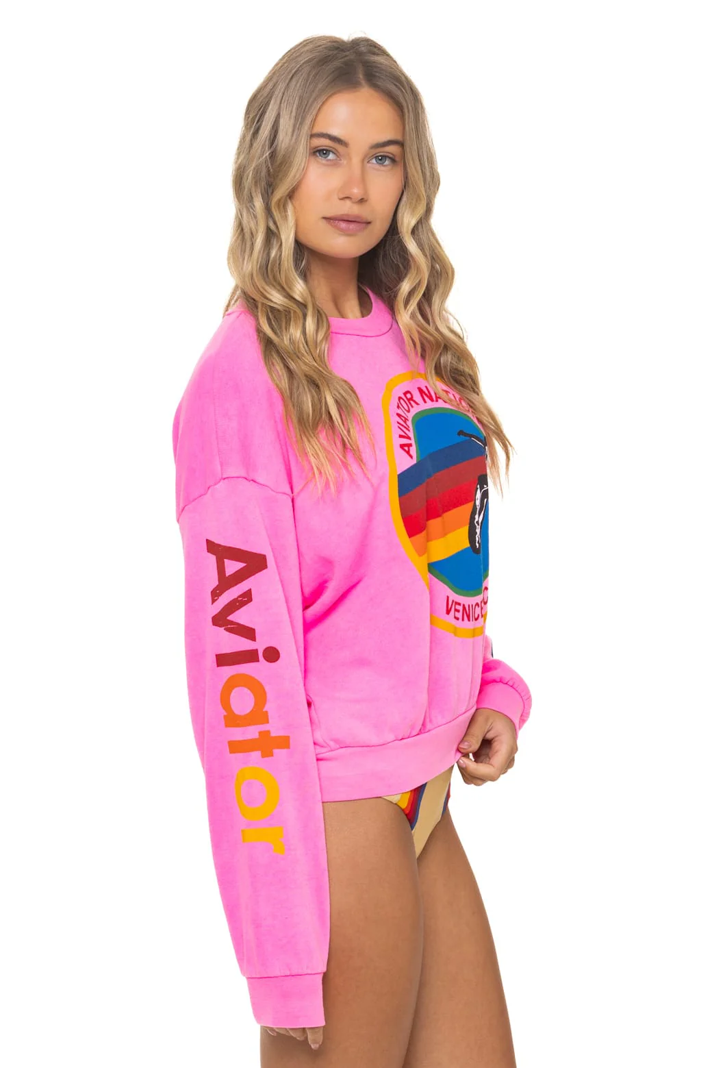 AVIATOR NATION RELAXED CREW SWEATSHIRT - NEON PINK