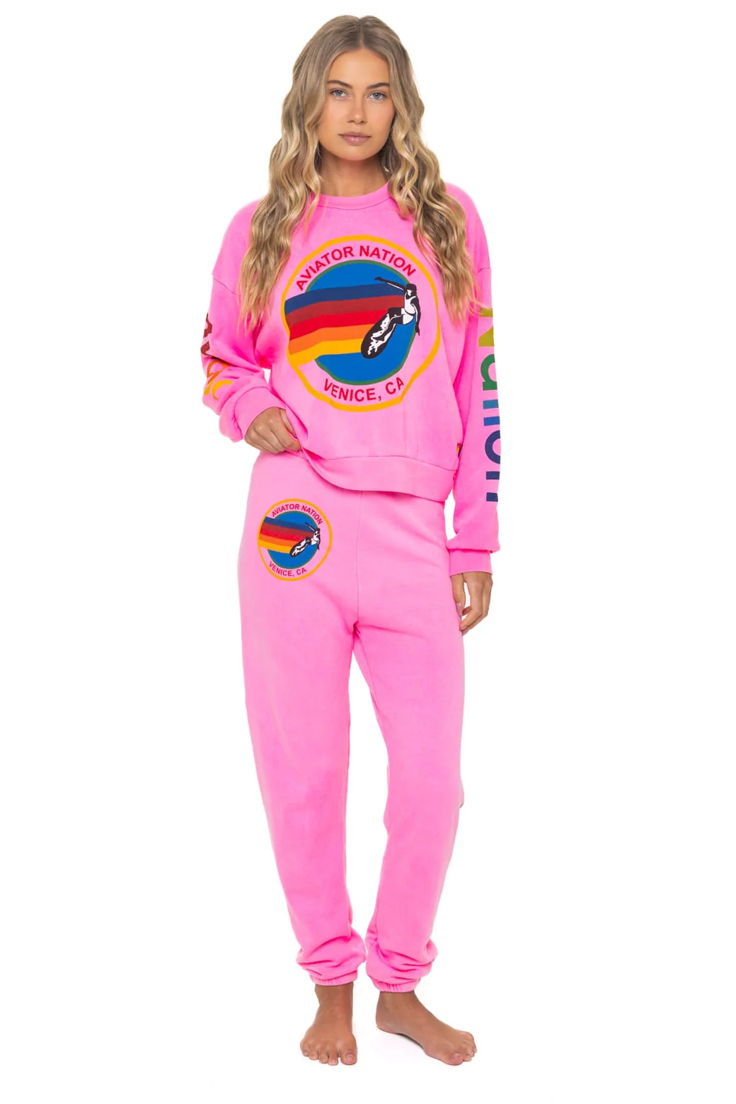 AVIATOR NATION RELAXED CREW SWEATSHIRT - NEON PINK