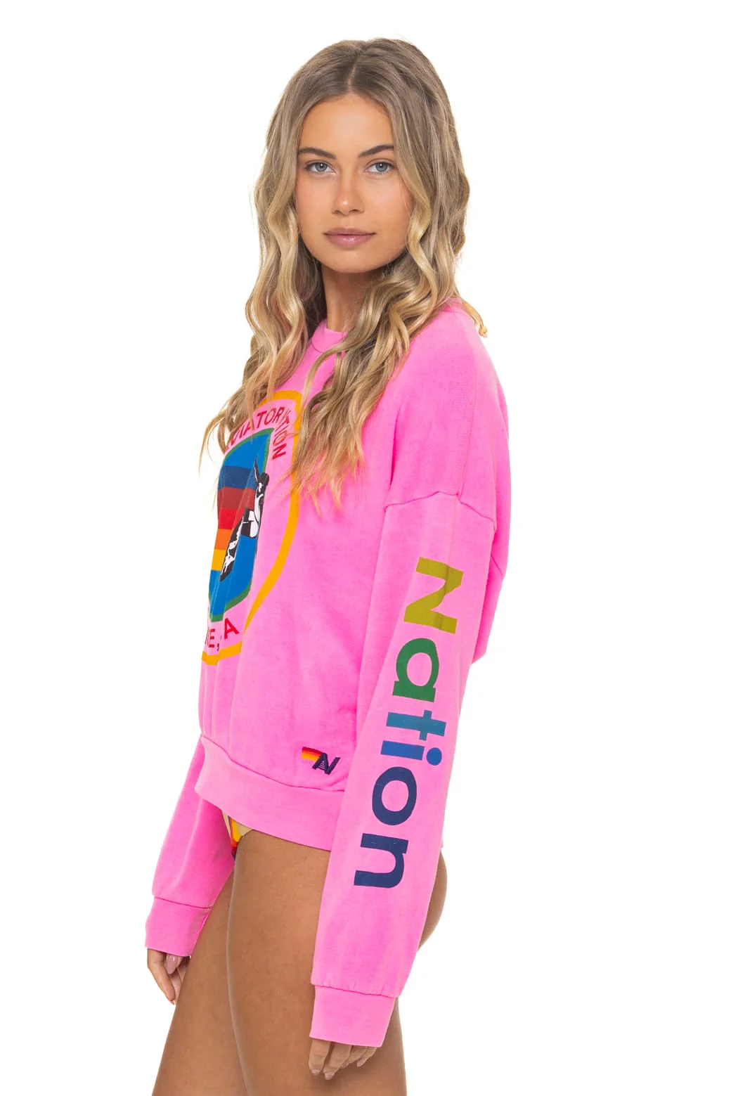 AVIATOR NATION RELAXED CREW SWEATSHIRT - NEON PINK