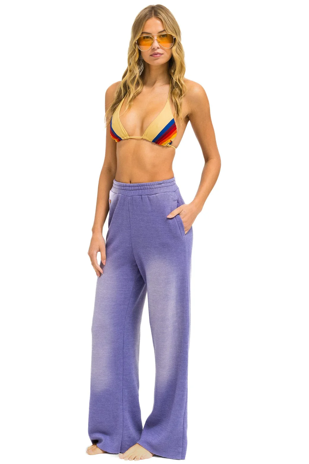 ESSENTIAL WIDE LEG POCKET SWEATPANTS - FADED GRAPE