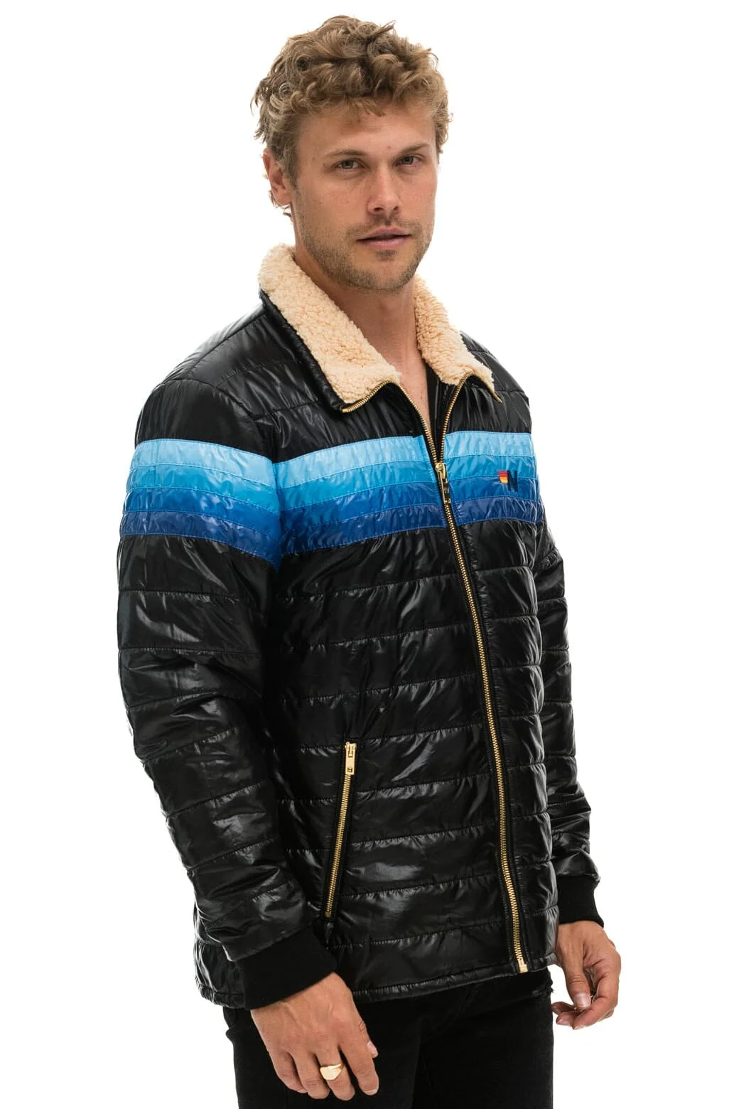8055-4-stripe-jacket-glossy-black-blue-3.webp 4 STRIPE JACKET - GLOSSY BLACK // BLUE