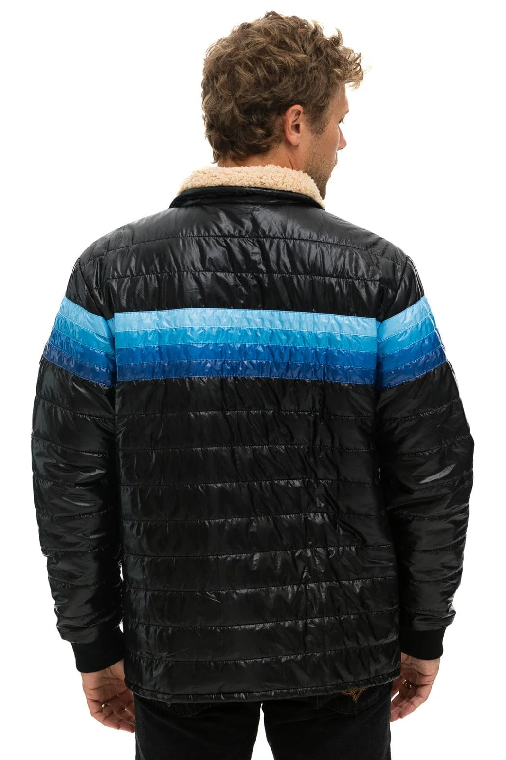 8055-4-stripe-jacket-glossy-black-blue-4.webp 4 STRIPE JACKET - GLOSSY BLACK // BLUE