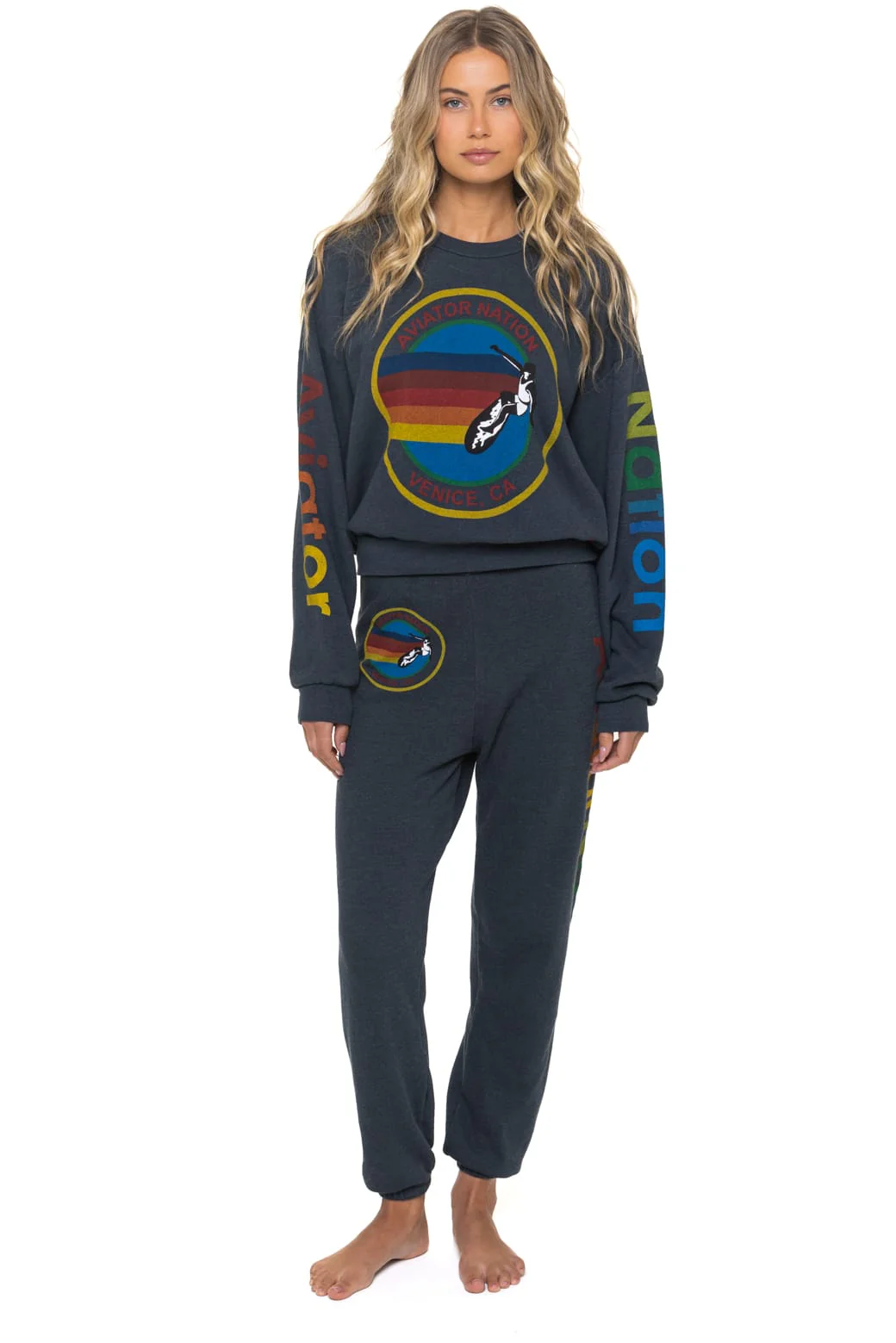 AVIATOR NATION RELAXED CREW SWEATSHIRT - CHARCOAL