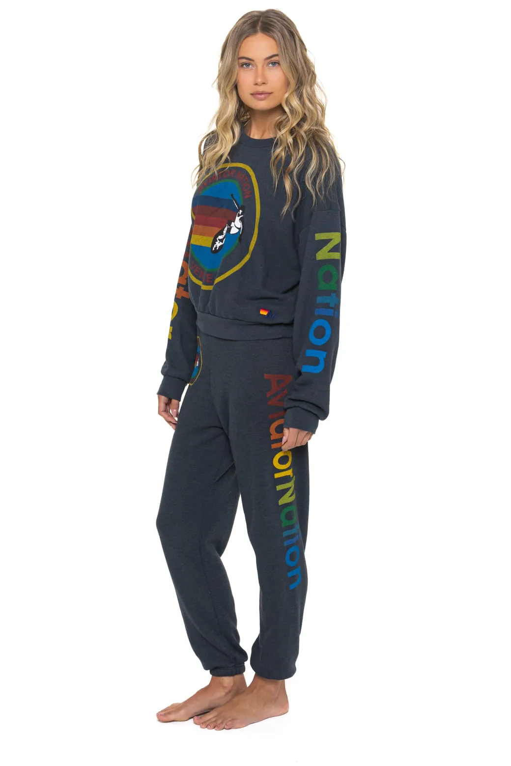 AVIATOR NATION RELAXED CREW SWEATSHIRT - CHARCOAL